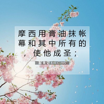 Picture 07 - 利 未 记 8:10 CUVS - 摩 西 用 膏 油 抹 帐 幕 和 其 中 所 - Bible Verse Picture