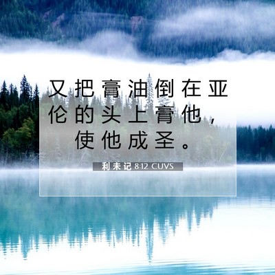 Picture 07 - 利 未 记 8:12 CUVS - 又 把 膏 油 倒 在 亚 伦 的 头 上 膏 - Bible Verse Picture