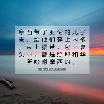Picture 07 - 利 未 记 8:13 CUVS - 摩 西 带 了 亚 伦 的 儿 子 来 ， 给 - Bible Verse Picture