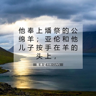 Picture 07 - 利 未 记 8:18 CUVS - 他 奉 上 燔 祭 的 公 绵 羊 ； 亚 伦 - Bible Verse Picture