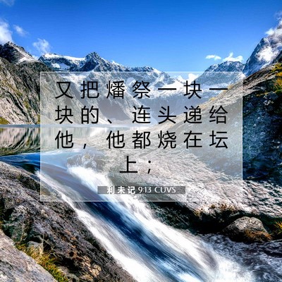 Picture 07 - 利 未 记 9:13 CUVS - 又 把 燔 祭 一 块 一 块 的 、 连 头 - Bible Verse Picture
