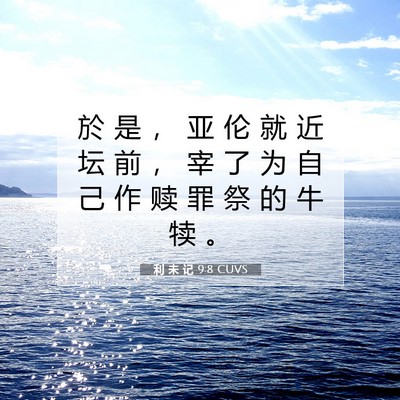 Picture 07 - 利 未 记 9:8 CUVS - 於 是 ， 亚 伦 就 近 坛 前 ， 宰 了 - Bible Verse Picture