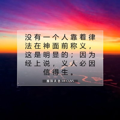 Picture 07 - 加 拉 太 书 3:11 CUVS - 没 有 一 个 人 靠 着 律 法 在 神 面 - Bible Verse Picture