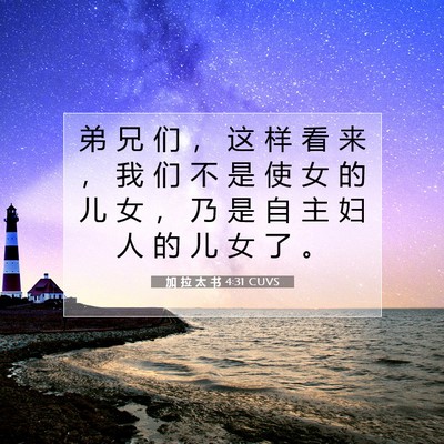 Picture 07 - 加 拉 太 书 4:31 CUVS - 弟 兄 们 ， 这 样 看 来 ， 我 们 不 - Bible Verse Picture