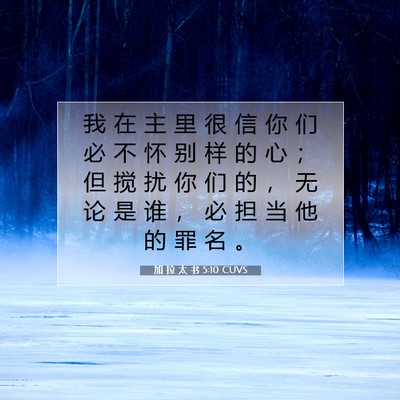 Picture 07 - 加 拉 太 书 5:10 CUVS - 我 在 主 里 很 信 你 们 必 不 怀 别 - Bible Verse Picture