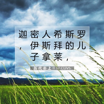 Picture 07 - 历 代 志 上 11:37 CUVS - 迦 密 人 希 斯 罗 ， 伊 斯 拜 的 儿 - Bible Verse Picture