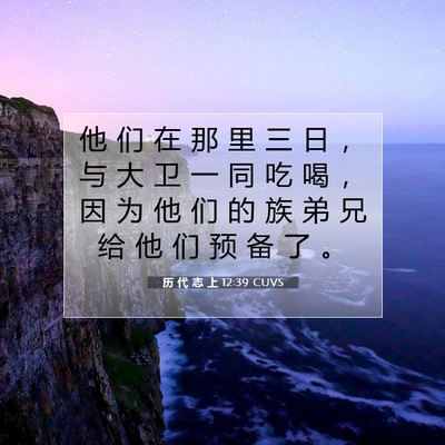 Picture 07 - 历 代 志 上 12:39 CUVS - 他 们 在 那 里 三 日 ， 与 大 卫 一 - Bible Verse Picture