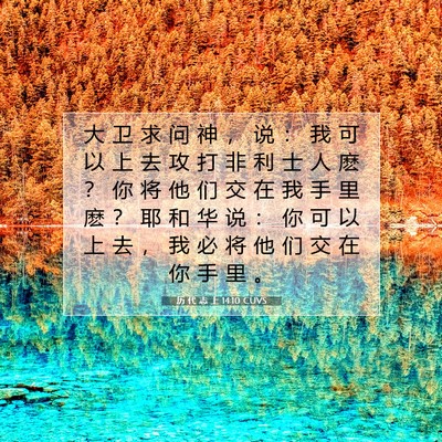 Picture 07 - 历 代 志 上 14:10 CUVS - 大 卫 求 问 神 ， 说 ： 我 可 以 上 - Bible Verse Picture