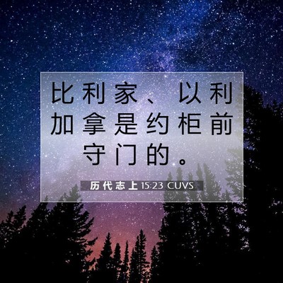 Picture 07 - 历 代 志 上 15:23 CUVS - 比 利 家 、 以 利 加 拿 是 约 柜 前 - Bible Verse Picture