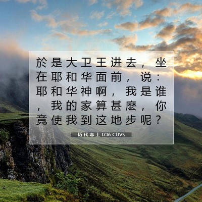 Picture 07 - 历 代 志 上 17:16 CUVS - 於 是 大 卫 王 进 去 ， 坐 在 耶 和 - Bible Verse Picture