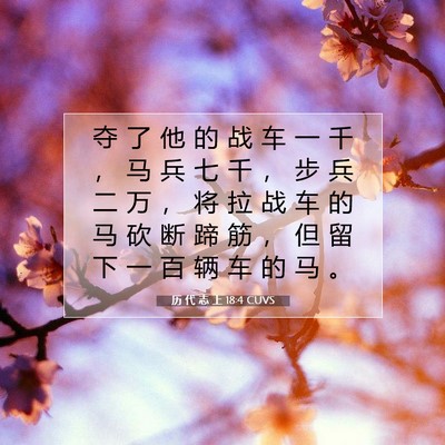 Picture 07 - 历 代 志 上 18:4 CUVS - 夺 了 他 的 战 车 一 千 ， 马 兵 七 - Bible Verse Picture