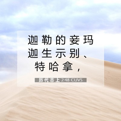 Picture 07 - 历 代 志 上 2:48 CUVS - 迦 勒 的 妾 玛 迦 生 示 别 、 特 哈 - Bible Verse Picture