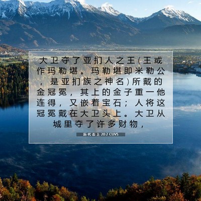 Picture 07 - 历 代 志 上 20:2 CUVS - 大 卫 夺 了 亚 扪 人 之 王 ( 王 或 作 - Bible Verse Picture
