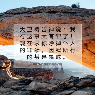 Picture 07 - 历 代 志 上 21:8 CUVS - 大 卫 祷 告 神 说 ： 我 行 这 事 大 - Bible Verse Picture