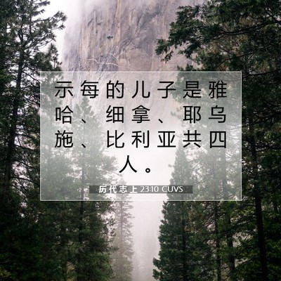 Picture 07 - 历 代 志 上 23:10 CUVS - 示 每 的 儿 子 是 雅 哈 、 细 拿 、 - Bible Verse Picture