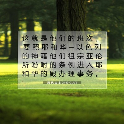 Picture 07 - 历 代 志 上 24:19 CUVS - 这 就 是 他 们 的 班 次 ， 要 照 耶 - Bible Verse Picture