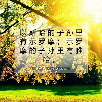 Picture 07 - 历 代 志 上 24:22 CUVS - 以 斯 哈 的 子 孙 里 有 示 罗 摩 ； - Bible Verse Picture