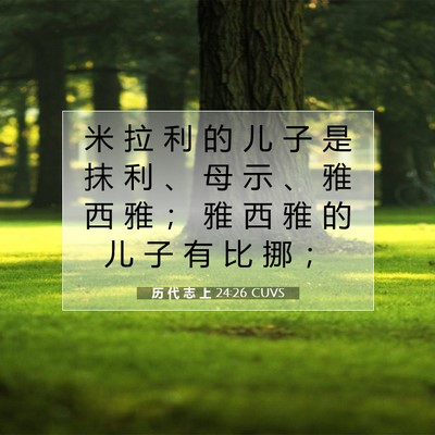 Picture 07 - 历 代 志 上 24:26 CUVS - 米 拉 利 的 儿 子 是 抹 利 、 母 示 - Bible Verse Picture