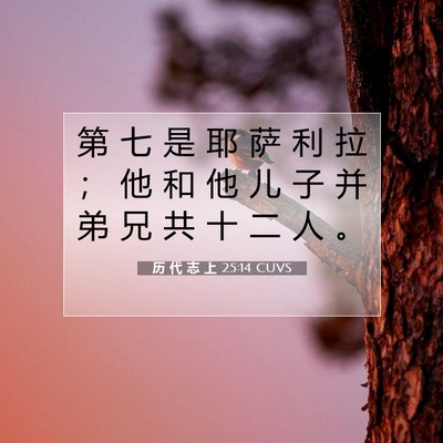 Picture 07 - 历 代 志 上 25:14 CUVS - 第 七 是 耶 萨 利 拉 ； 他 和 他 儿 - Bible Verse Picture