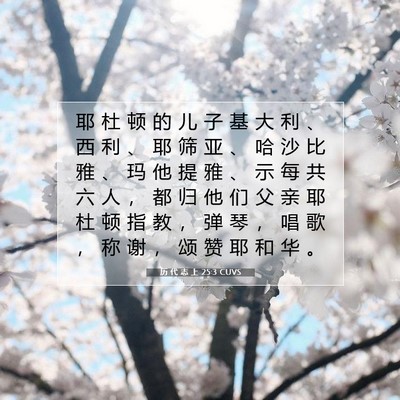 Picture 07 - 历 代 志 上 25:3 CUVS - 耶 杜 顿 的 儿 子 基 大 利 、 西 利 - Bible Verse Picture