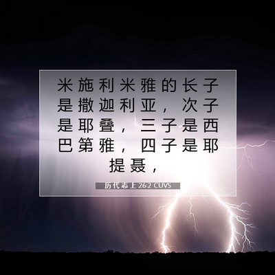 Picture 07 - 历 代 志 上 26:2 CUVS - 米 施 利 米 雅 的 长 子 是 撒 迦 利 - Bible Verse Picture