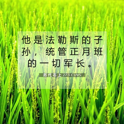 Picture 07 - 历 代 志 上 27:3 CUVS - 他 是 法 勒 斯 的 子 孙 ， 统 管 正 - Bible Verse Picture
