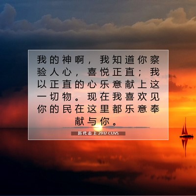 Picture 07 - 历 代 志 上 29:17 CUVS - 我 的 神 啊 ， 我 知 道 你 察 验 人 - Bible Verse Picture