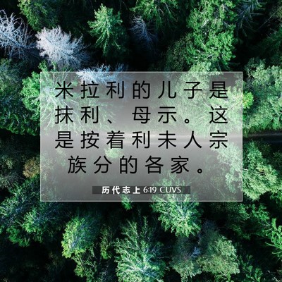 Picture 07 - 历 代 志 上 6:19 CUVS - 米 拉 利 的 儿 子 是 抹 利 、 母 示 - Bible Verse Picture