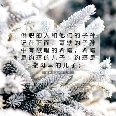 Picture 07 - 历 代 志 上 6:33 CUVS - 供 职 的 人 和 他 们 的 子 孙 记 在 - Bible Verse Picture