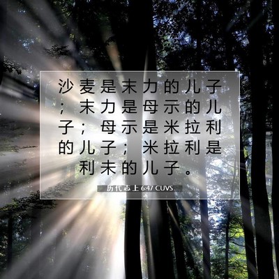 Picture 07 - 历 代 志 上 6:47 CUVS - 沙 麦 是 末 力 的 儿 子 ； 末 力 是 - Bible Verse Picture
