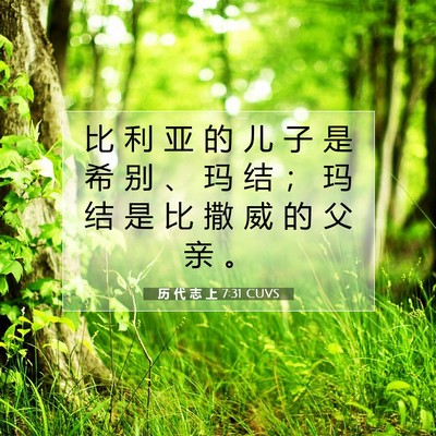 Picture 07 - 历 代 志 上 7:31 CUVS - 比 利 亚 的 儿 子 是 希 别 、 玛 结 - Bible Verse Picture