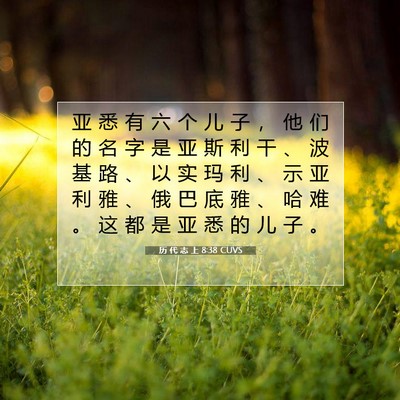 Picture 07 - 历 代 志 上 8:38 CUVS - 亚 悉 有 六 个 儿 子 ， 他 们 的 名 - Bible Verse Picture