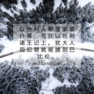Picture 07 - 历 代 志 上 9:1 CUVS - 以 色 列 人 都 按 家 谱 计 算 ， 写 - Bible Verse Picture