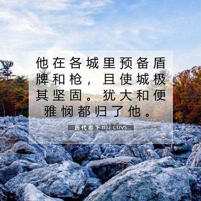 Picture 07 - 历 代 志 下 11:12 CUVS - 他 在 各 城 里 预 备 盾 牌 和 枪 ， - Bible Verse Picture