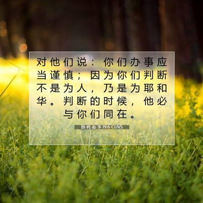 Picture 07 - 历 代 志 下 19:6 CUVS - 对 他 们 说 ： 你 们 办 事 应 当 谨 - Bible Verse Picture