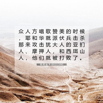 Picture 07 - 历 代 志 下 20:22 CUVS - 众 人 方 唱 歌 赞 美 的 时 候 ， 耶 - Bible Verse Picture
