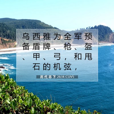 Picture 07 - 历 代 志 下 26:14 CUVS - 乌 西 雅 为 全 军 预 备 盾 牌 、 枪 - Bible Verse Picture
