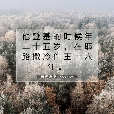 Picture 07 - 历 代 志 下 27:8 CUVS - 他 登 基 的 时 候 年 二 十 五 岁 ， - Bible Verse Picture