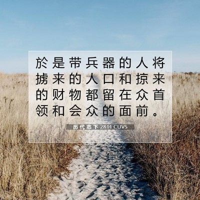 Picture 07 - 历 代 志 下 28:14 CUVS - 於 是 带 兵 器 的 人 将 掳 来 的 人 - Bible Verse Picture