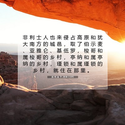 Picture 07 - 历 代 志 下 28:18 CUVS - 非 利 士 人 也 来 侵 占 高 原 和 犹 - Bible Verse Picture