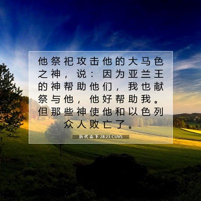 Picture 07 - 历 代 志 下 28:23 CUVS - 他 祭 祀 攻 击 他 的 大 马 色 之 神 - Bible Verse Picture