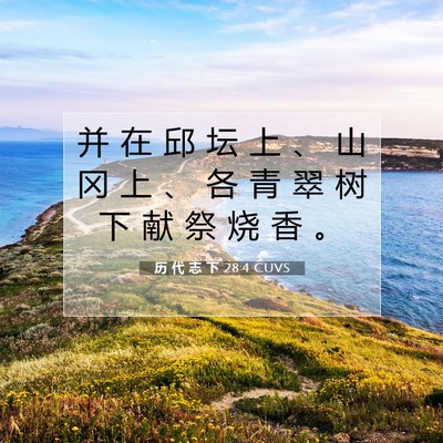 Picture 07 - 历 代 志 下 28:4 CUVS - 并 在 邱 坛 上 、 山 冈 上 、 各 青 - Bible Verse Picture