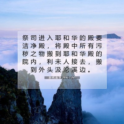 Picture 07 - 历 代 志 下 29:16 CUVS - 祭 司 进 入 耶 和 华 的 殿 要 洁 净 - Bible Verse Picture