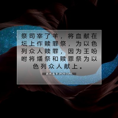 Picture 07 - 历 代 志 下 29:24 CUVS - 祭 司 宰 了 羊 ， 将 血 献 在 坛 上 - Bible Verse Picture