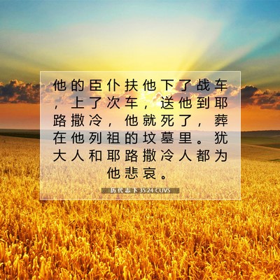 Picture 07 - 历 代 志 下 35:24 CUVS - 他 的 臣 仆 扶 他 下 了 战 车 ， 上 - Bible Verse Picture