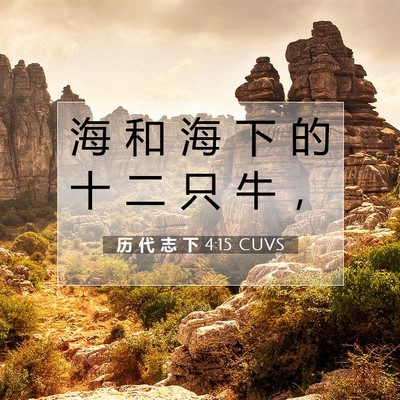 Picture 07 - 历 代 志 下 4:15 CUVS - 海 和 海 下 的 十 二 只 牛 - Bible Verse Picture
