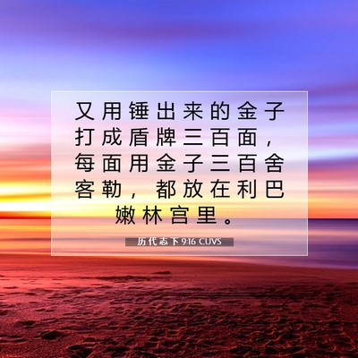 Picture 07 - 历 代 志 下 9:16 CUVS - 又 用 锤 出 来 的 金 子 打 成 盾 牌 - Bible Verse Picture