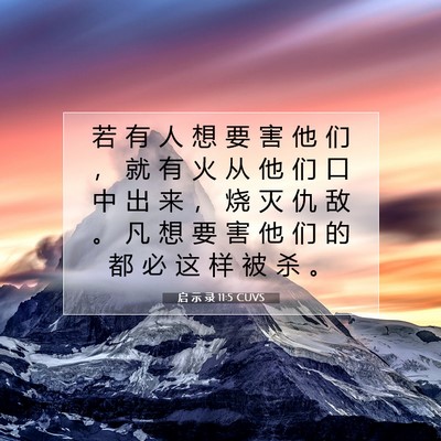 Picture 07 - 启 示 录 11:5 CUVS - 若 有 人 想 要 害 他 们 ， 就 有 火 - Bible Verse Picture