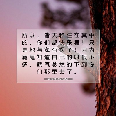 Picture 07 - 启 示 录 12:12 CUVS - 所 以 ， 诸 天 和 住 在 其 中 的 ， - Bible Verse Picture