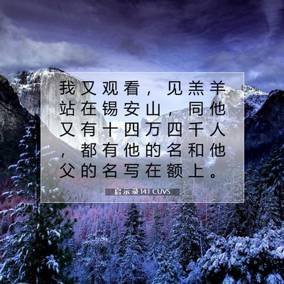Picture 07 - 启 示 录 14:1 CUVS - 我 又 观 看 ， 见 羔 羊 站 在 锡 安 - Bible Verse Picture